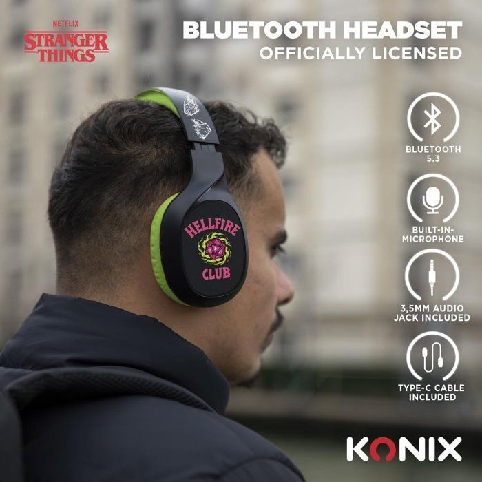 Casque audio - Sans fil - Konix - Stranger Things - Bluetooth 5.3 smartphones, tablettes - Microphone - Autonomie 30 h - Noir/jaune