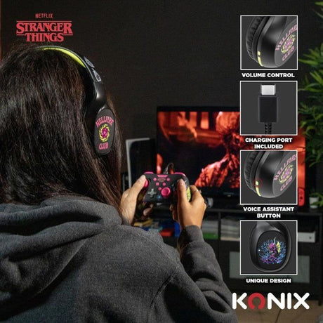Casque audio - Sans fil - Konix - Stranger Things - Bluetooth 5.3 smartphones, tablettes - Microphone - Autonomie 30 h - Noir/jaune