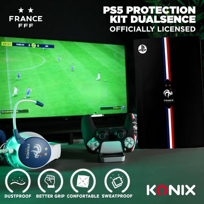 Coque de protection pour manette DualSense PS5 - Konix - FFF - Silicone - Appuie-pouces - Noir