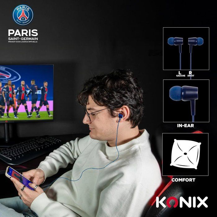 Écouteurs - Filaires - Konix - PSG - Haut-parleurs 10 mm - Microphone intégré - Connexion Jack 3,5 mm - Câble 1,4 m - Bleu