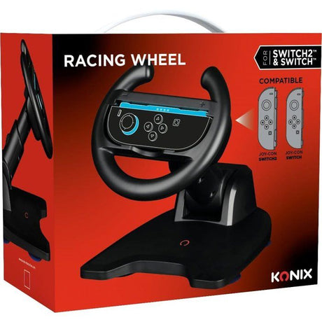 Volant Racing Wheel - Manette Joy-Con Nintendo Switch 2 - Konix - Compatible Mario Kart World - Fixation ventouse - Noir