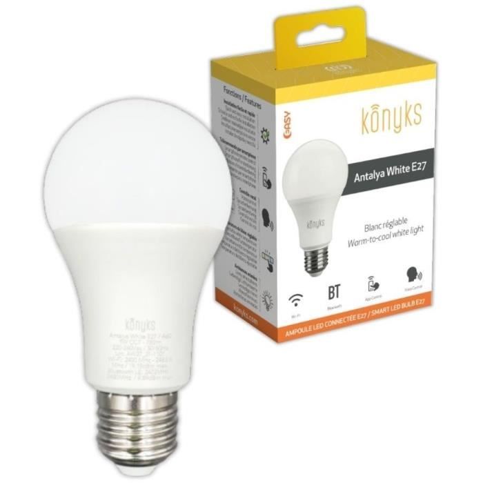 Ampoule LED WiFI + BT, 780 Lumens, 9W, Blanc réglable - Konyks Antalya White E27