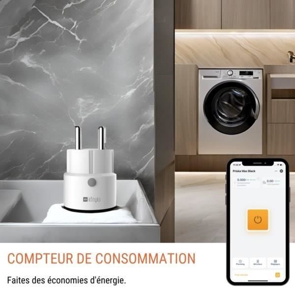 Mini prise intelligente - KONYKS - Priska Max Black FR - Wi-Fi+BT - 16A - Blanc