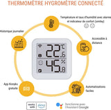 Thermometre et Hygrometre - KONYKS - Termo 2 - Intérieur - Détecteur de température + humidité - Wifi - Grand écran - Blanc