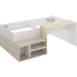 Lit combiné enfant KRIC - Chene naturel et blanc - Bureau et rangement - 90x190 cm
