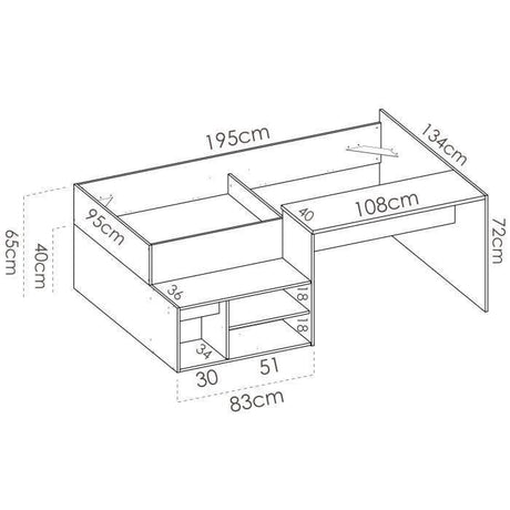 Lit combiné enfant KRIC - Chene naturel et blanc - Bureau et rangement - 90x190 cm