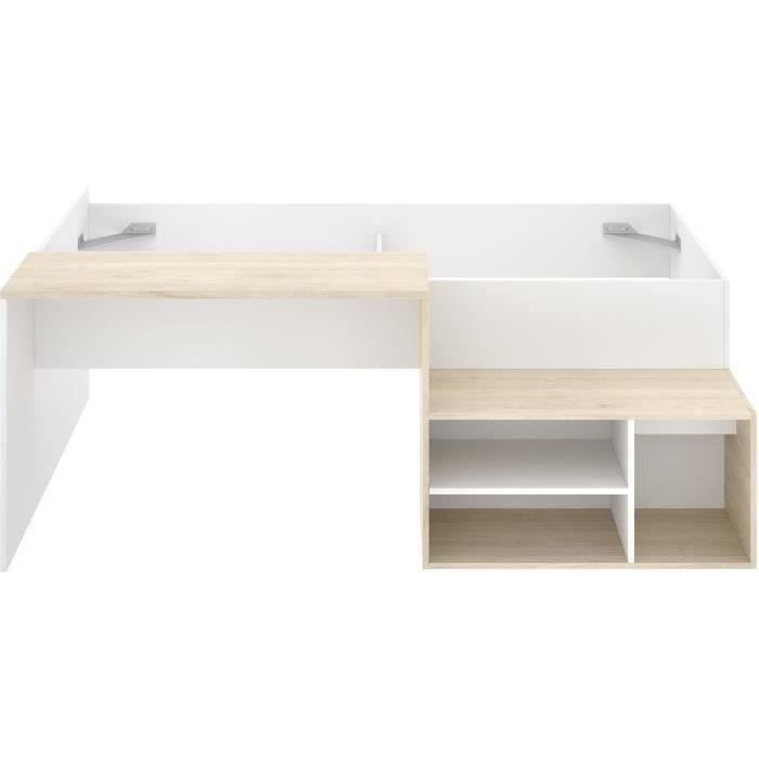 Lit combinÈ enfant KRIC - Chene naturel et blanc - Bureau et rangement - 90x190 cm