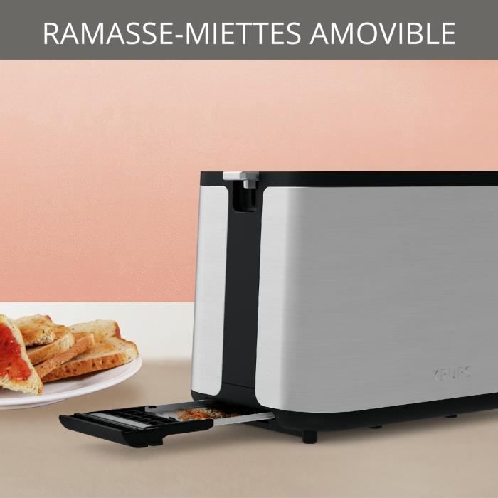 KRUPS Grille-pain 2 larges fentes, Inox, 6 niveaux de dorage, Fonction rÈchauffage et dÈcongÈlation Control Line KH442D10