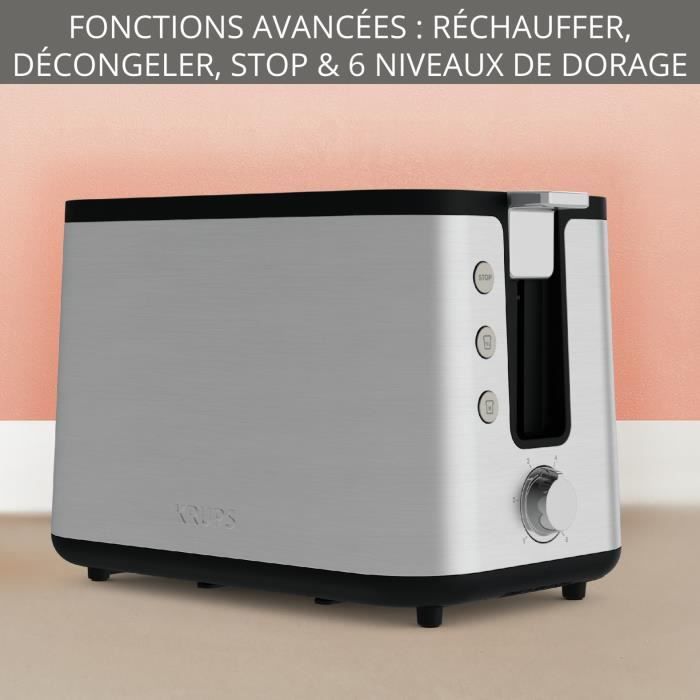KRUPS Grille-pain 2 larges fentes, Inox, 6 niveaux de dorage, Fonction rÈchauffage et dÈcongÈlation Control Line KH442D10