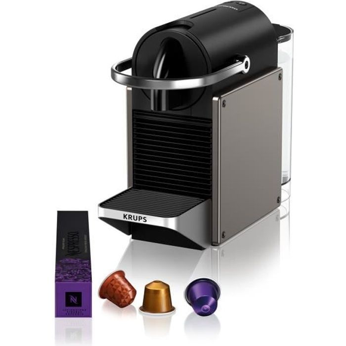 NESPRESSO KRUPS Pixie Machine a café dosette ou capsule, 19 bars, réservoir 0.7 L, Titane YY5290FD