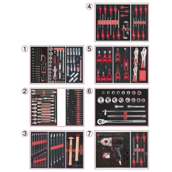 Servante d'atelier - Equipée - 7 tiroirs - KS Tools - 823.7337F - Noir - Equipée de 337 outils - Servante one by one