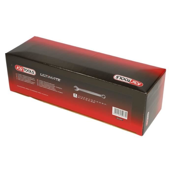 Jeu de 18 clés mixtes métriques - KS TOOLS - 922.0047 - En trousse - 6 a 24 mm - Angle de fourche oeil incliné a 15°