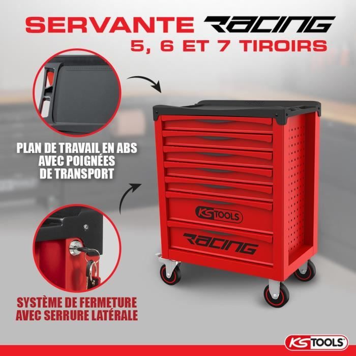 Servante - Vide - 7 tiroirs - KS Tools - 855.0007 - Rouge - Servante d'atelier racing - Vide avec mousse - Plateau ABS gradué