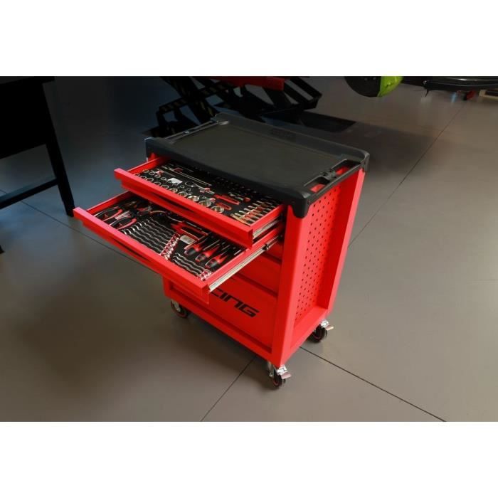 Servante - Equipée - 5 tiroirs - KS Tools- 855.5184 - Rouge - 184 outils - Charge admise 350 kg