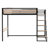 Lit mezzanine LEON - 140x190 cm - Métal noir - Sommier inclus