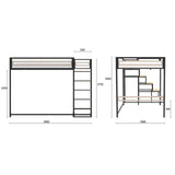 Lit mezzanine LEON - 140x190 cm - Métal noir - Sommier inclus