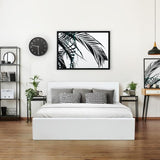 MARTIN Lit adulte + coffre de rangement - Simili blanc - Sommier inclus - 160 x 200 cm