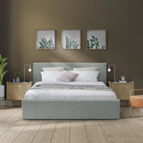 Lit coffre adulte MARTIN - Couchage 140x190 cm - Gris clair - Sommier a lattes - L 201 x P 146 x H 99 cm