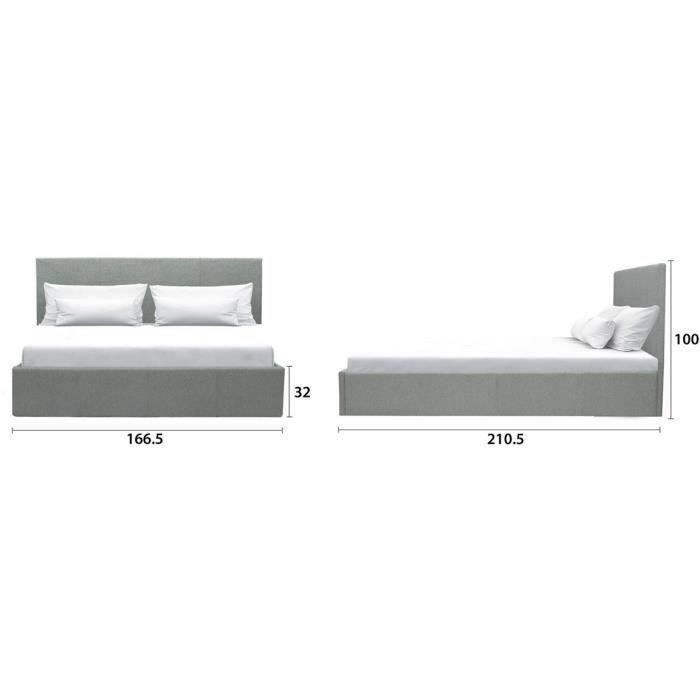 Lit coffre adulte MARTIN - Couchage 160x200 cm - Gris clair - Sommier a lattes - L 209 x P 166 x H 99 cm