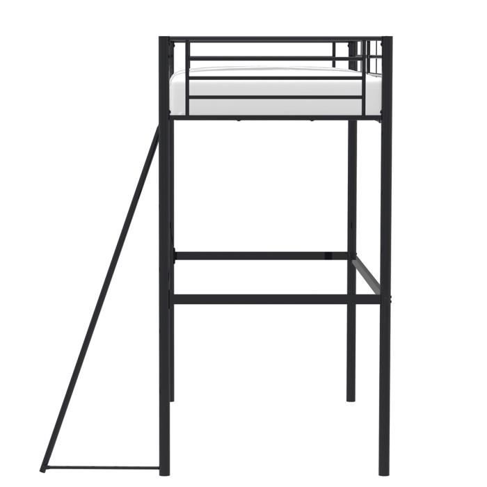 Lit mezzanine enfant ELIOT en métal noir 90x190cm avec sommier inclus
