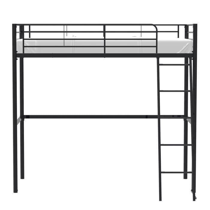 Lit mezzanine enfant ELIOT en métal noir 90x190cm avec sommier inclus