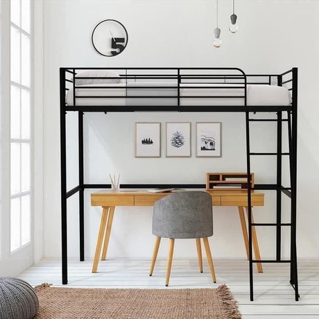 Lit mezzanine enfant ELIOT en métal noir 90x190cm avec sommier inclus