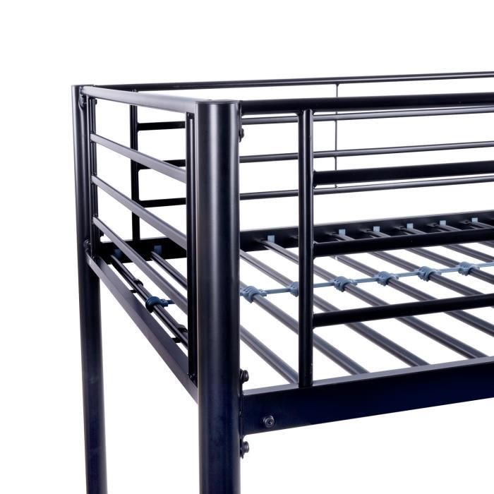 Lit mezzanine enfant ELIOT en métal noir 90x190cm avec sommier inclus