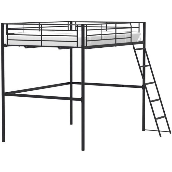 Lit mezzanine en mÈtal ELIOT - Noir - Sommier inclus - 140 x 200 cm
