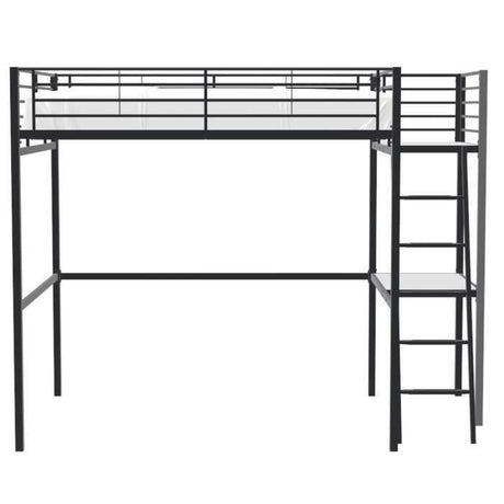 Lit mezzanine avec bureau en métal époxy - Noir - Sommier inclus - 140x190 cm - OXFORD