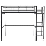Lit mezzanine avec bureau en mÈtal Èpoxy - Noir - Sommier inclus - 140x190 cm - OXFORD