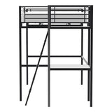 Lit mezzanine avec bureau en métal époxy - Noir - Sommier inclus - 140x190 cm - OXFORD