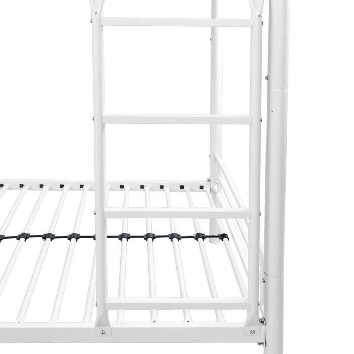 Lits superposés séparables en métal - Blanc - Sommiers inclus - 2 x 90 x 190 cm - ABBY