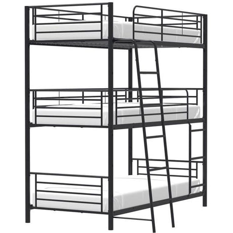 Lits superposés en métal - 3 places - Noir - Sommiers inclus - 3x90x190 cm - TRIO