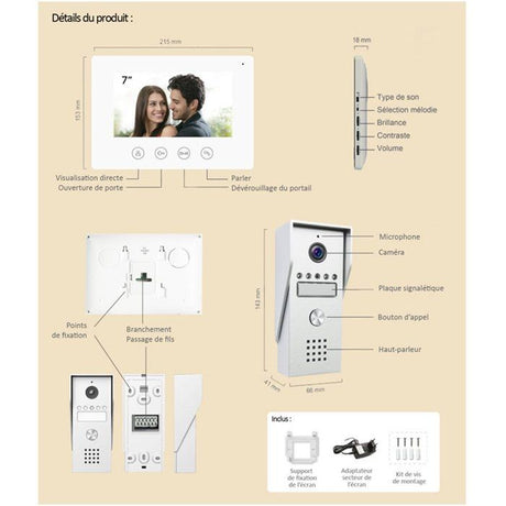 Portier Vidéo - KYF - Filaire - Connecté Wifi - Ecran tactile 7'' - 2 fils