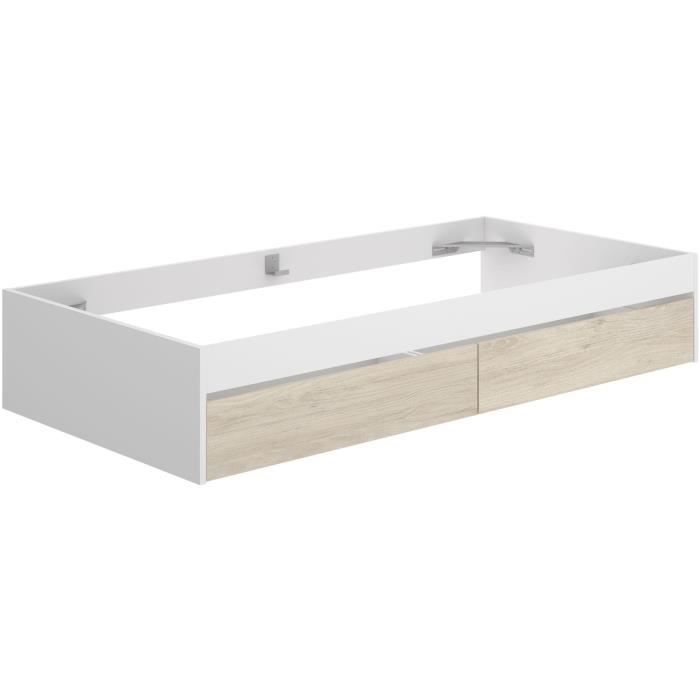 Structure de lit - LAGO - 2 tiroirs - 90 x 190 cm - Blanc / Chene