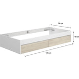 Structure de lit - LAGO - 2 tiroirs - 90 x 190 cm - Blanc / Chene