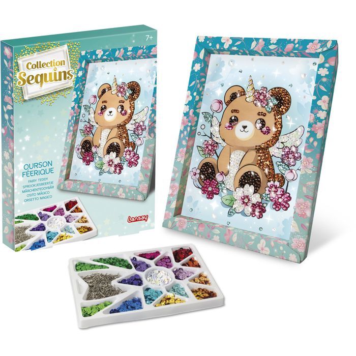 Kit loisir créatif - LANSAY - Collection sequins féérique - Ourson - Des 7 ans
