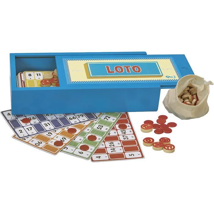 Jeu de Loto en Bois - L'ARBRE A JOUER - 66330 - 48 cartes - Pions numérotés - Regle du jeu