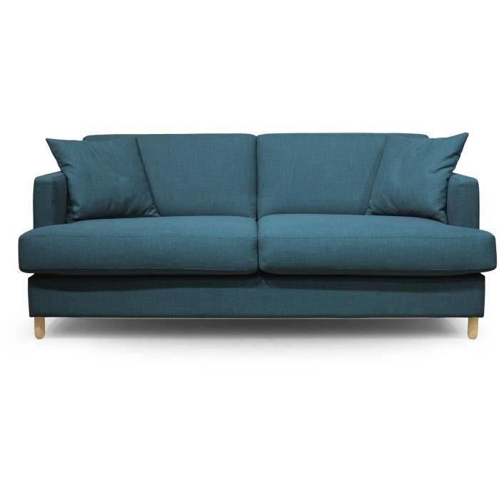 Hexagone - CanapÈ convertible 3 places - Tissu Bleu pÈtrole - L 182 x P 98 x H 82 cm - Larry