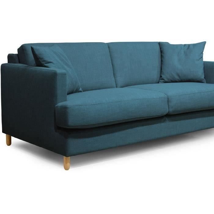 Hexagone - CanapÈ convertible 3 places - Tissu Bleu pÈtrole - L 182 x P 98 x H 82 cm - Larry