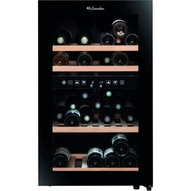 Cave a vin de service - LA SOMMELIERE - SLS45DZ - 45 bouteilles - Porte vitrée - Classe G - 49,5 x 58 x 84 cm - Noir