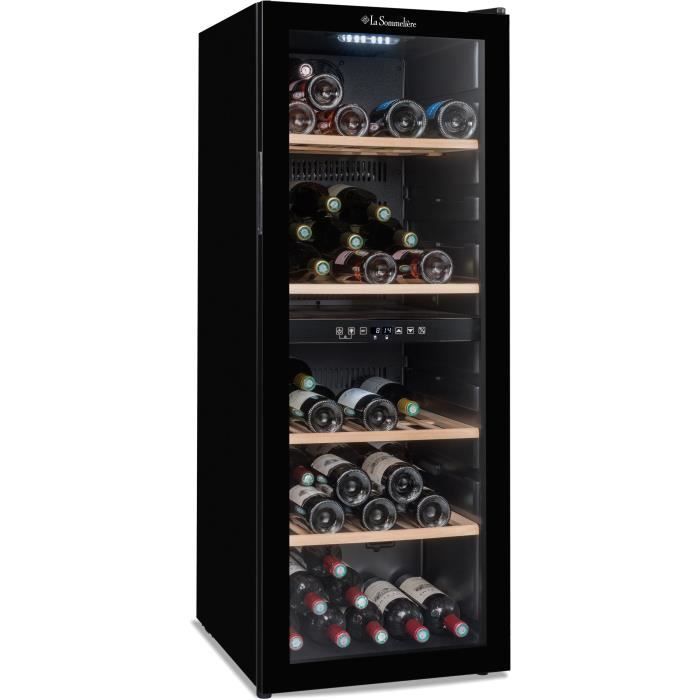Cave a vin de service - LA SOMMELIERE - SLS90DZ - 91 bouteilles - Porte vitrée réversible - Classe G - 48 x 57,5 x 128,5 cm - Noir