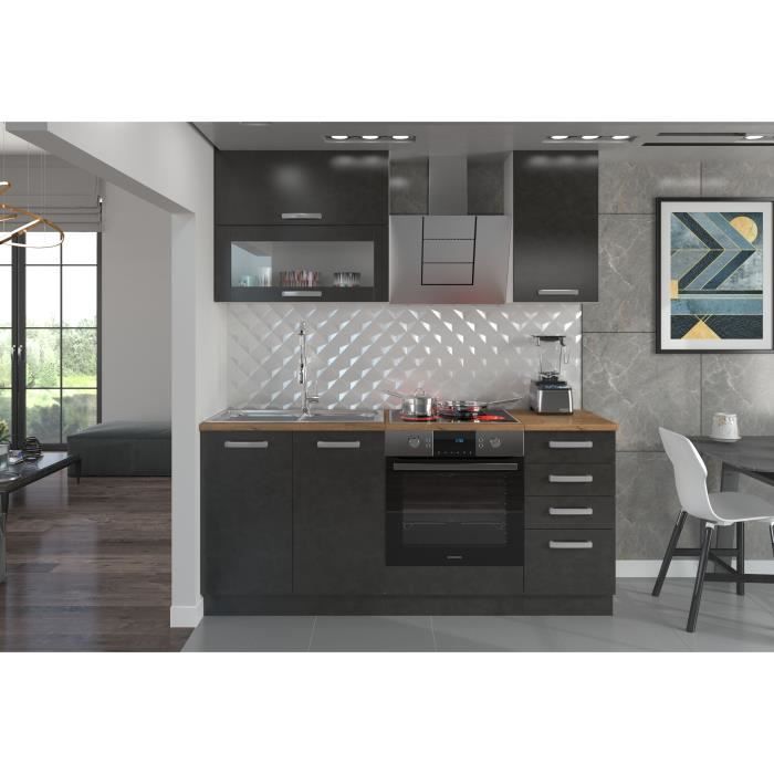 LASSEN Complete kitchen L 180 cm with oven unit and worktops - 6 elements - Matera Grey