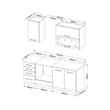 LASSEN Cuisine complete L 180 cm avec meuble four et plans de travail - 6 éléments - Gris Matera
