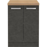 Meuble bas 2 portes battantes - Gris mat - L 60 x P 51,6 x H 85 cm - LASSEN