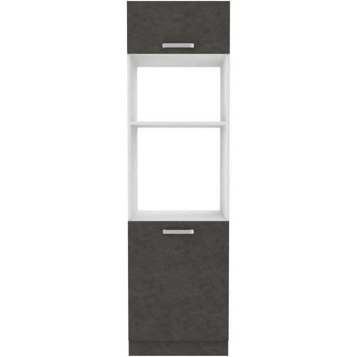 Meuble colonne four 2 portes battantes - Gris - L 60 x P 57 x H 210 cm - LASSEN
