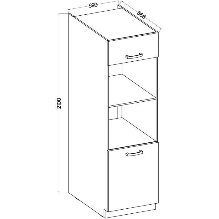 Meuble colonne four 2 portes battantes - Gris - L 60 x P 57 x H 210 cm - LASSEN