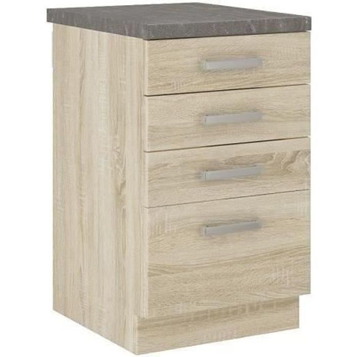 Low cabinet with 4 drawers and worktop - Sonoma oak decor - L 40 x D 51.6 x H 85 cm - LASSEN