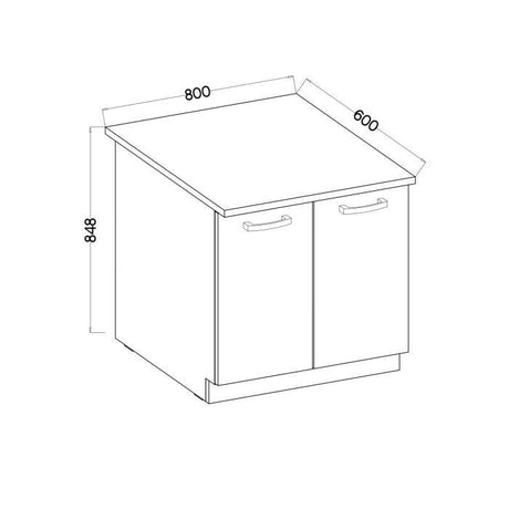 Meuble bas 2 portes battantes avec plan de travail - Décor chene sonoma - L 80 x P 51,6 x H 82 cm - LASSEN