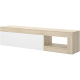 Meuble TV bas - LEBO - Chene / Blanc Brillant - 204 x 42 x 48 cm